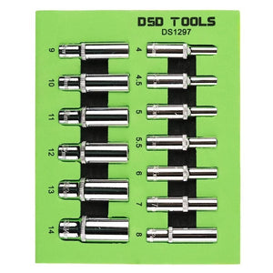 13pc 1/4" Dr Deep Sockets 4 - 14mm Single Hex 6 Point DS1297