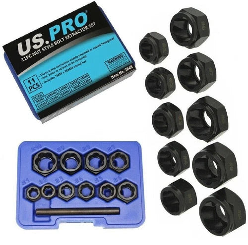 Set extractor șuruburi US PRO 11 buc. Capete deteriorate, mufe tip piuliță