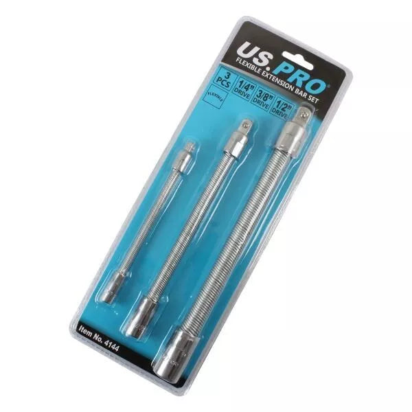 3 Piece Flexible Extension Bar Adaptor Set - 1/4" 3/8" 1/2" Drives 4144