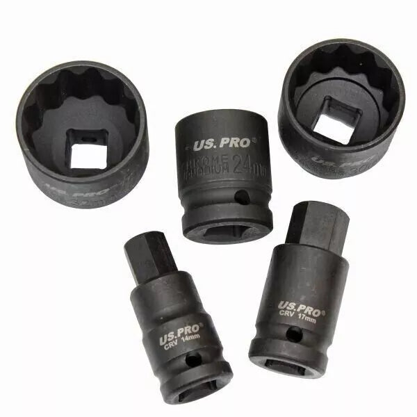 5Pc 1/2 Dr 12 Point Hub Impact Socket,Bit Set for VAG Vehicles 2085