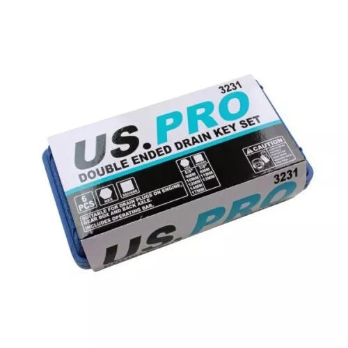 US PRO Tools 6pc Double Ended Drain Sump Plug Key Set Hex Square Drive NEW 3231