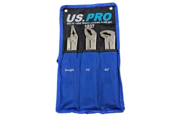 3PC 12" Flat & Curved Jaw Long Reach Locking Mole Grip Pliers 1837