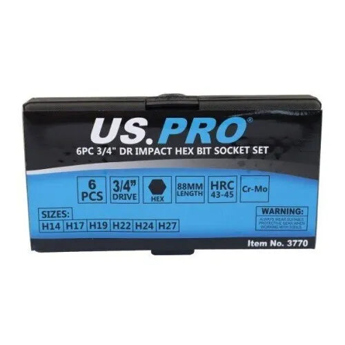US PRO Tools 6pc 3/4" dr Impact Hex Allen Bit Socket Set Sockets 14 - 27mm 3770