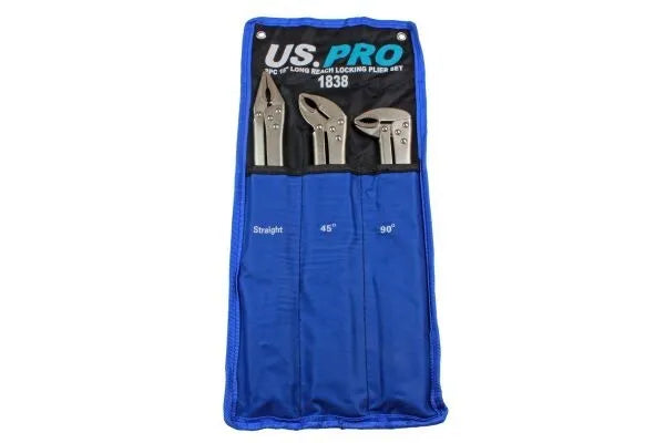 US PRO Tools 3 bucăți 15 inchi plat și fălci curbate cu rază lungă de blocare clește de prindere pentru cârtiță